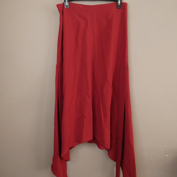Hellessy New York Women's 8 Asymmetric Midi Skirt Side Strips Red NWT Viscose - Picture 1 of 13